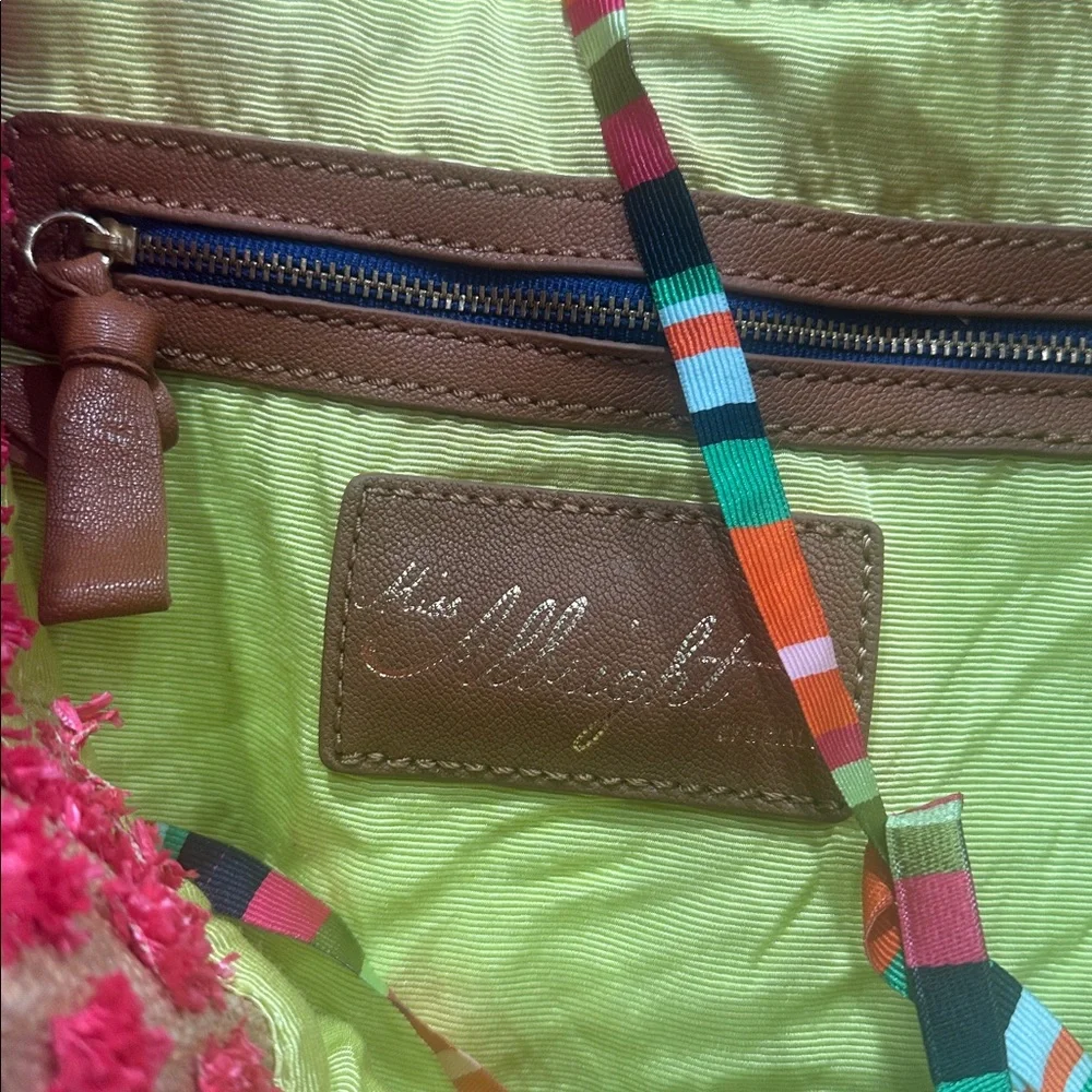 Anthropologie Miss Albright Speciality Pom burst tote bag travel woven blue red - Picture 3 of 5